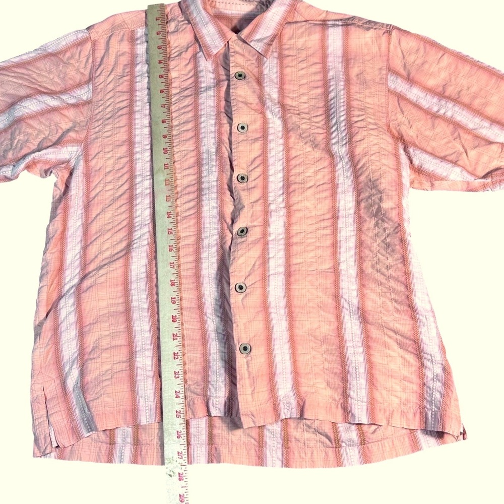 Tommy Bahama Button Up Shirt Mens Medium Coral Striped 100% Silk Short Sleeve - Picture 4 of 9